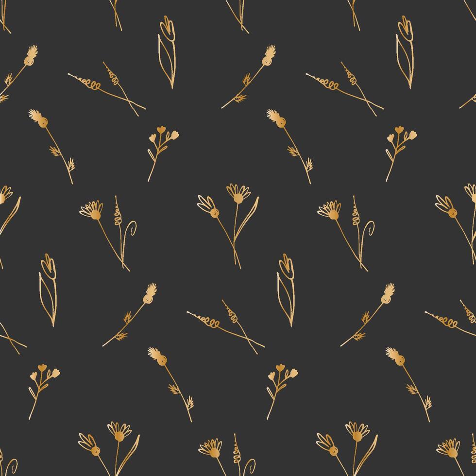 naadloos botanisch patroon met hand- getrokken goud bloemen. omhulsel papier met wilde bloemen. vector