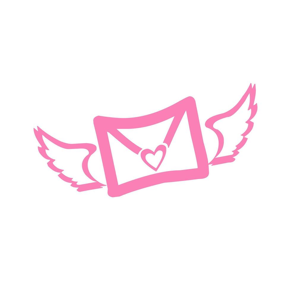 roze envelop met hart en Vleugels icoon vector