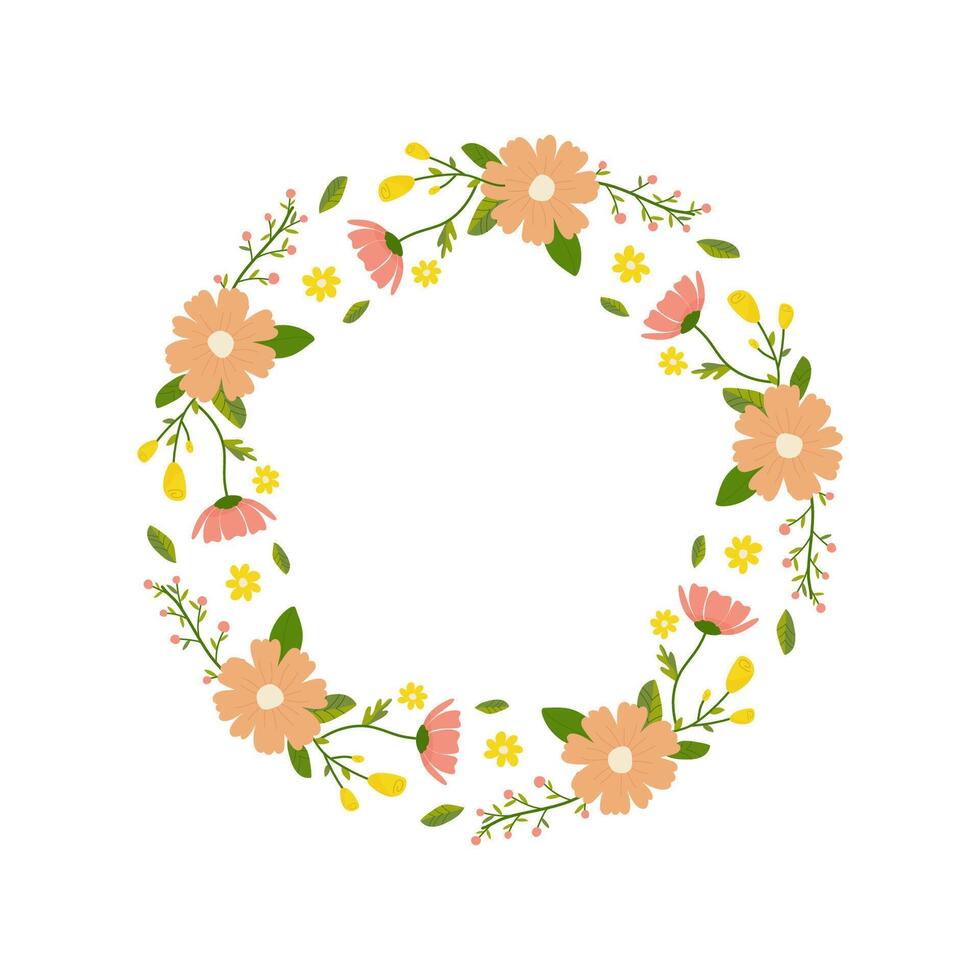 bloemen ronde kader, ornament, voorjaar kleuren. Aan wit geïsoleerd achtergrond. voor uw ansichtkaart ontwerp, uitnodigingen, Gefeliciteerd vector