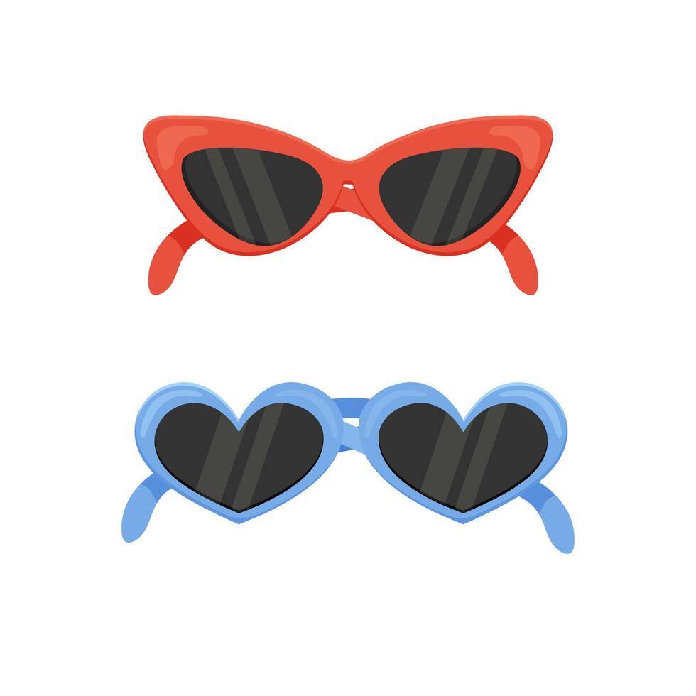 vrouwen bril in kat oog vorm geven aan, en blauw met harten. vector illustratie geïsoleerd Aan wit achtergrond