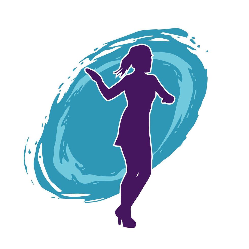 silhouet van een vrouw danser in actie houding. silhouet van een vrouw dansen gelukkig. vector