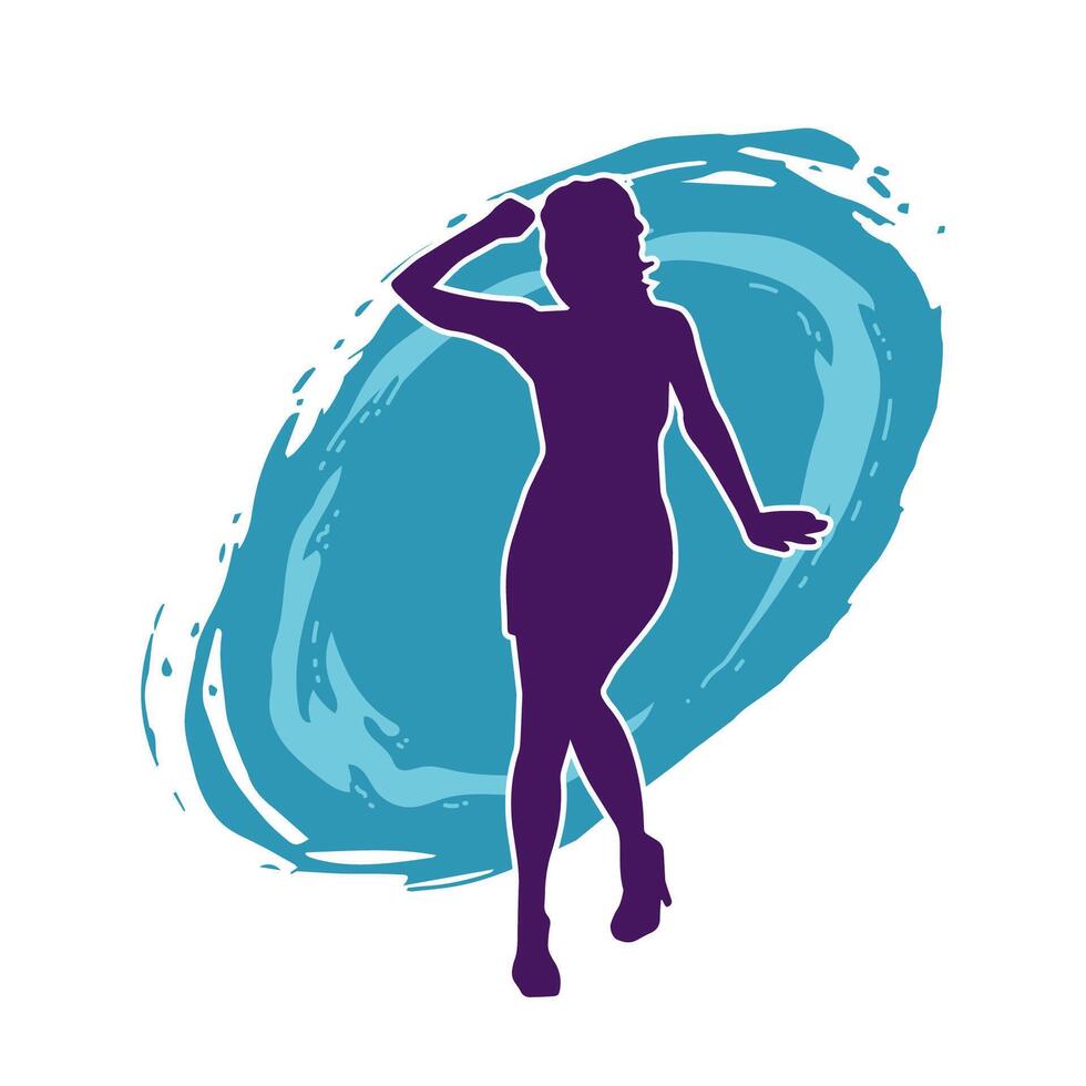 silhouet van een vrouw danser in actie houding. silhouet van een vrouw dansen gelukkig. vector