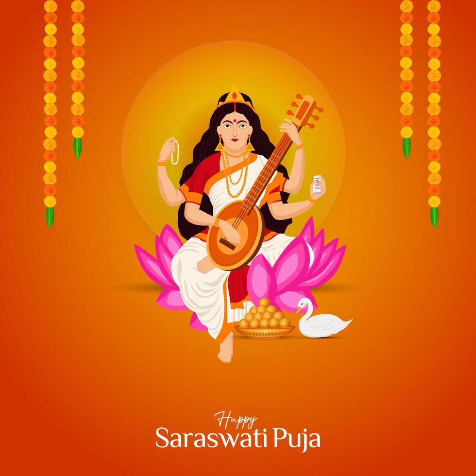 vasant panchami, saraswati poeja, basant sociaal media post vector