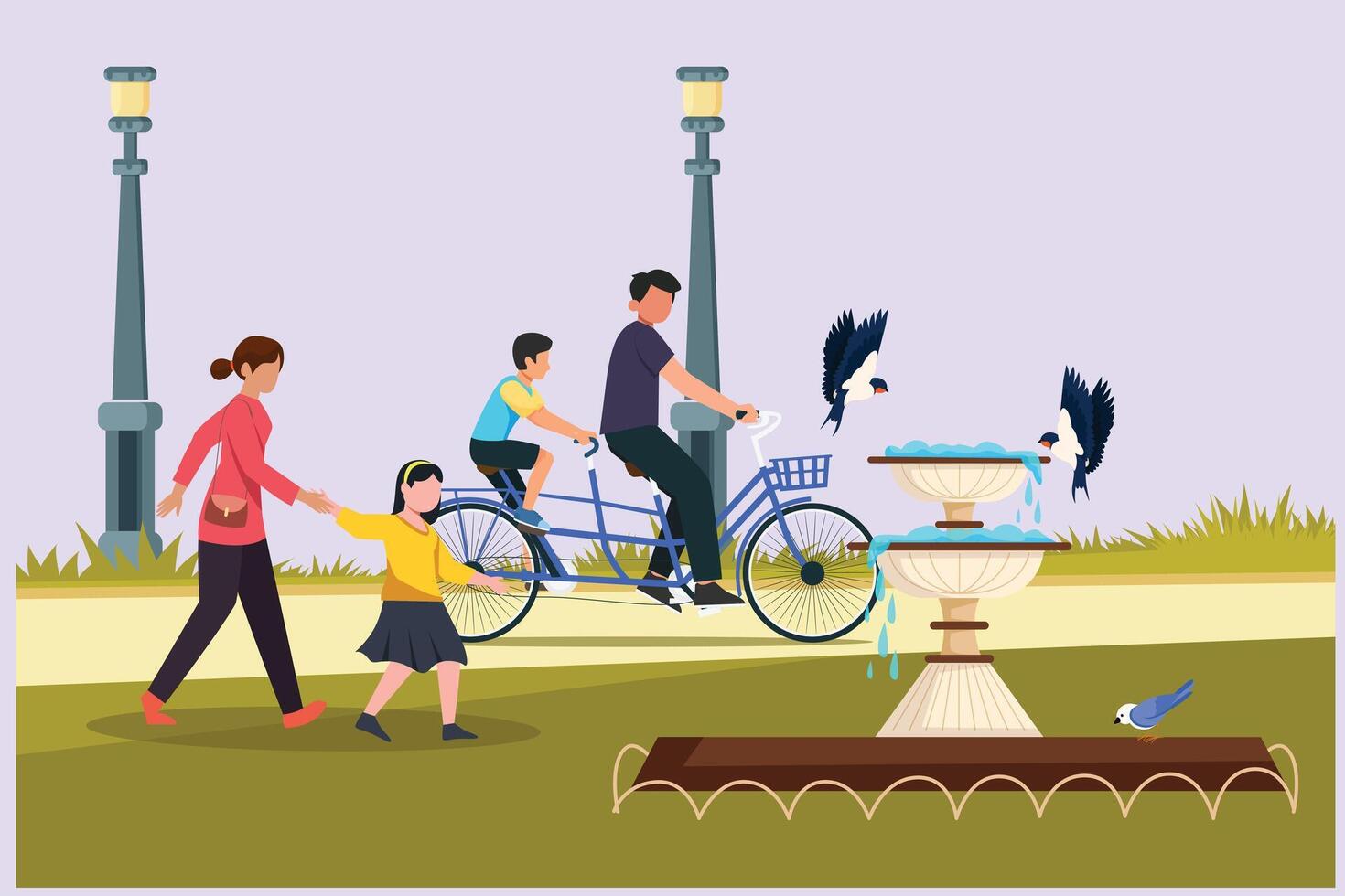 mensen wandelen, spelen, rijden fiets Bij stad park. activiteiten buitenshuis concept gekleurde vlak vector illustratie geïsoleerd.