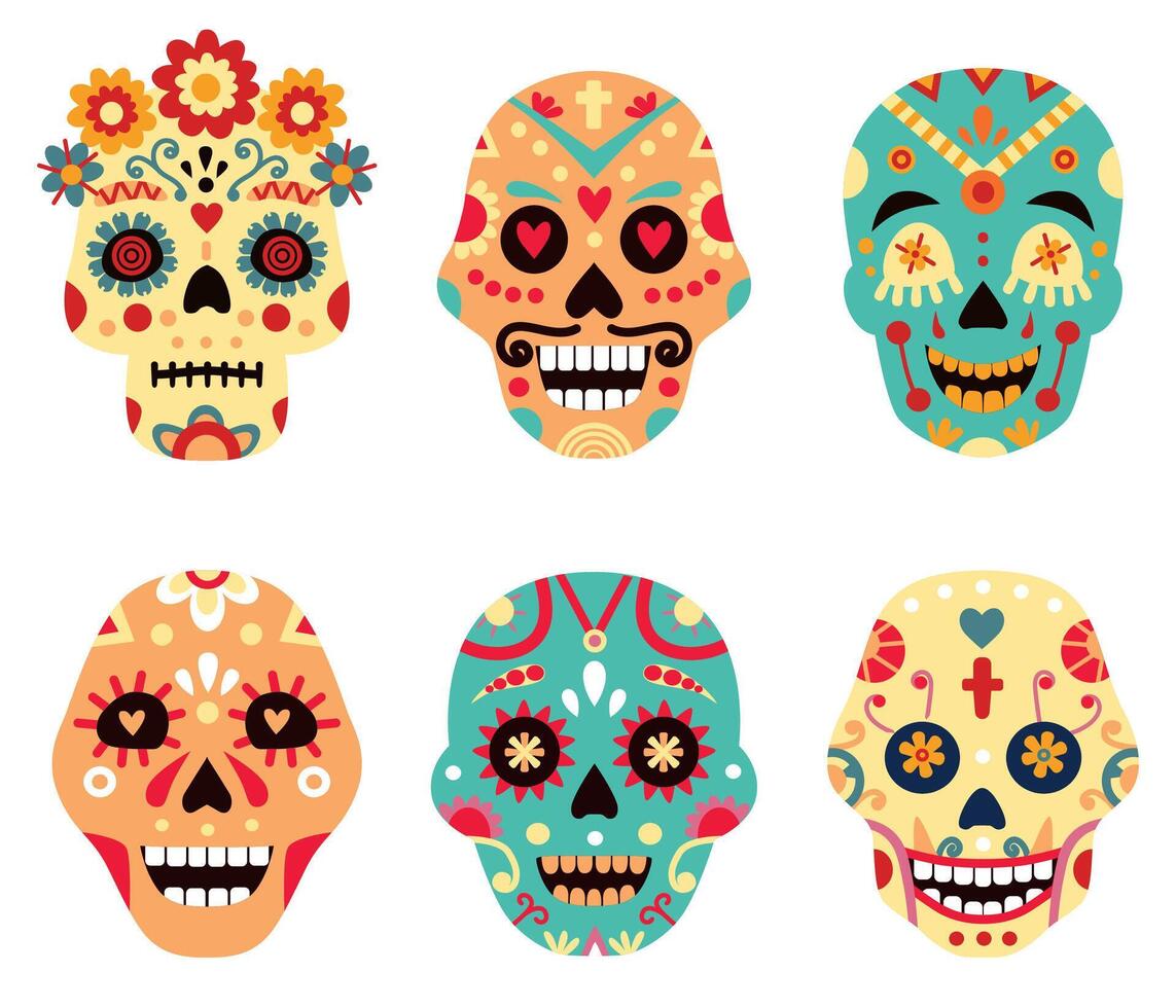 illustratie dood schedel, tatoeëren Mexicaans decoratie. vakantie viering, traditioneel symbool met bloemen ontwerp zo net zo bloemen vector