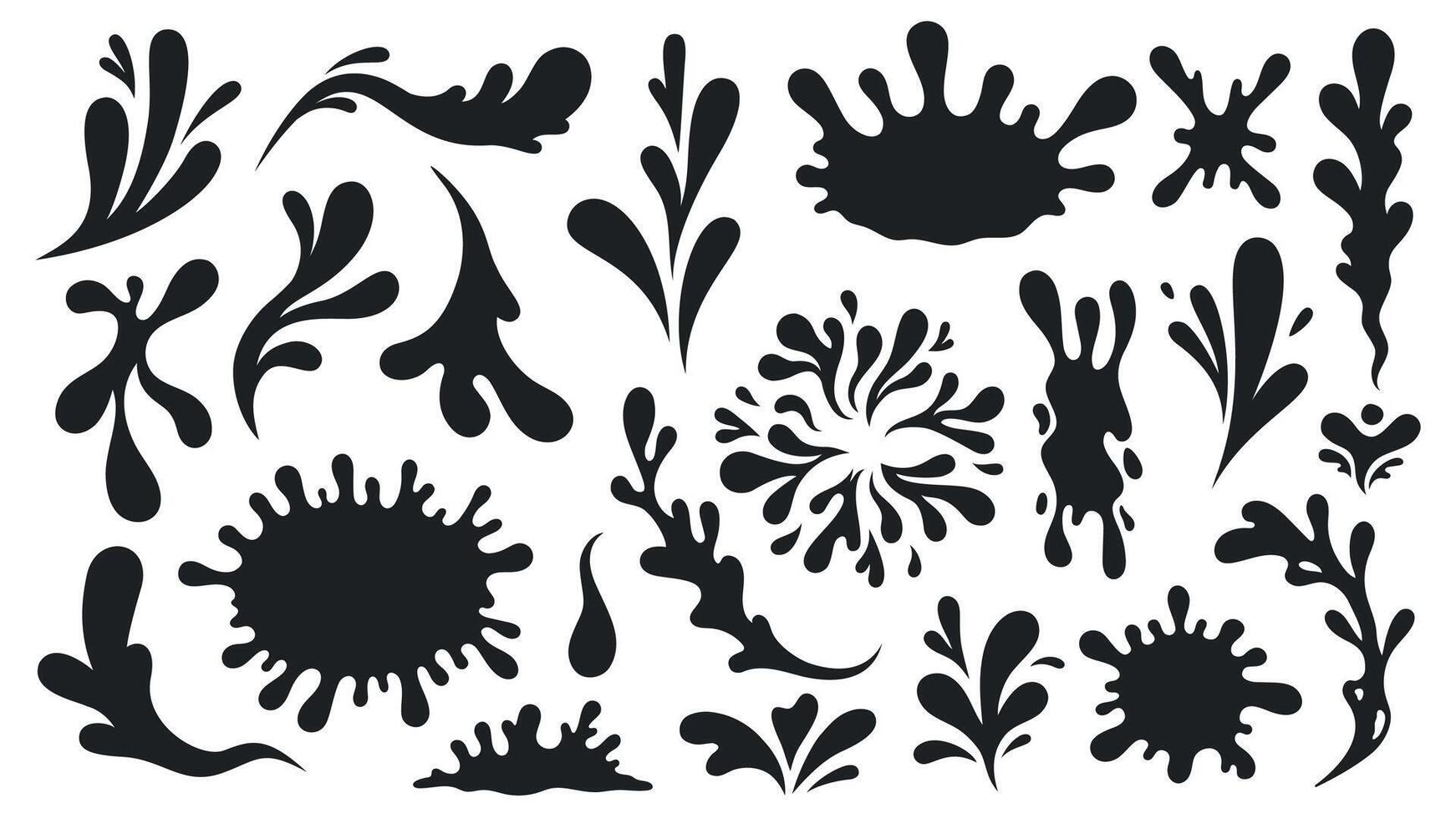 zwart water spatten. abstract nat geklater druppels voor tatoeëren ontwerp, rivier- Golf rimpeling bekladden plons gemakkelijk marinier milieu tekening. vector geïsoleerd reeks