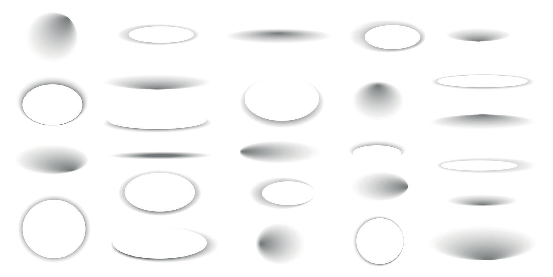 cirkel schaduw lay-outs. zwart abstract ronde bewolkt vormen met verschillend Effecten van schaduw en verlichting, gemakkelijk ontwerp element met ruimte randen. vector reeks