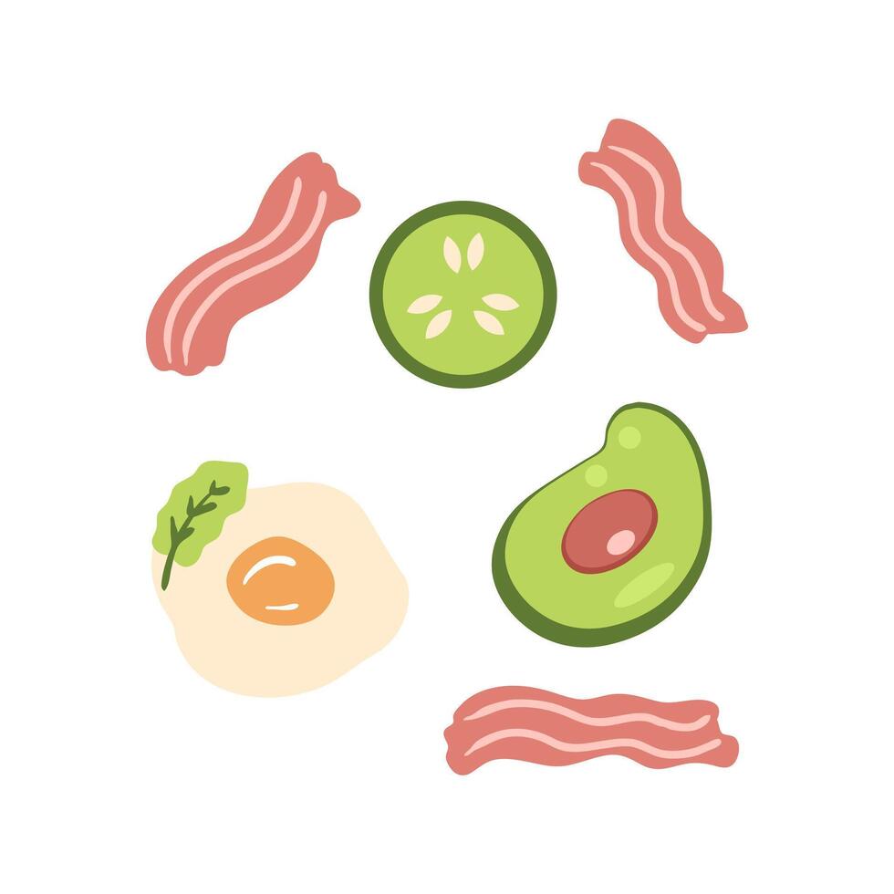 de perfect bord van eiwit vector tekening verzameling met spek, avocado en ei. Super goed ontwerp voor ieder doeleinden. hand- getrokken vector illustratie.