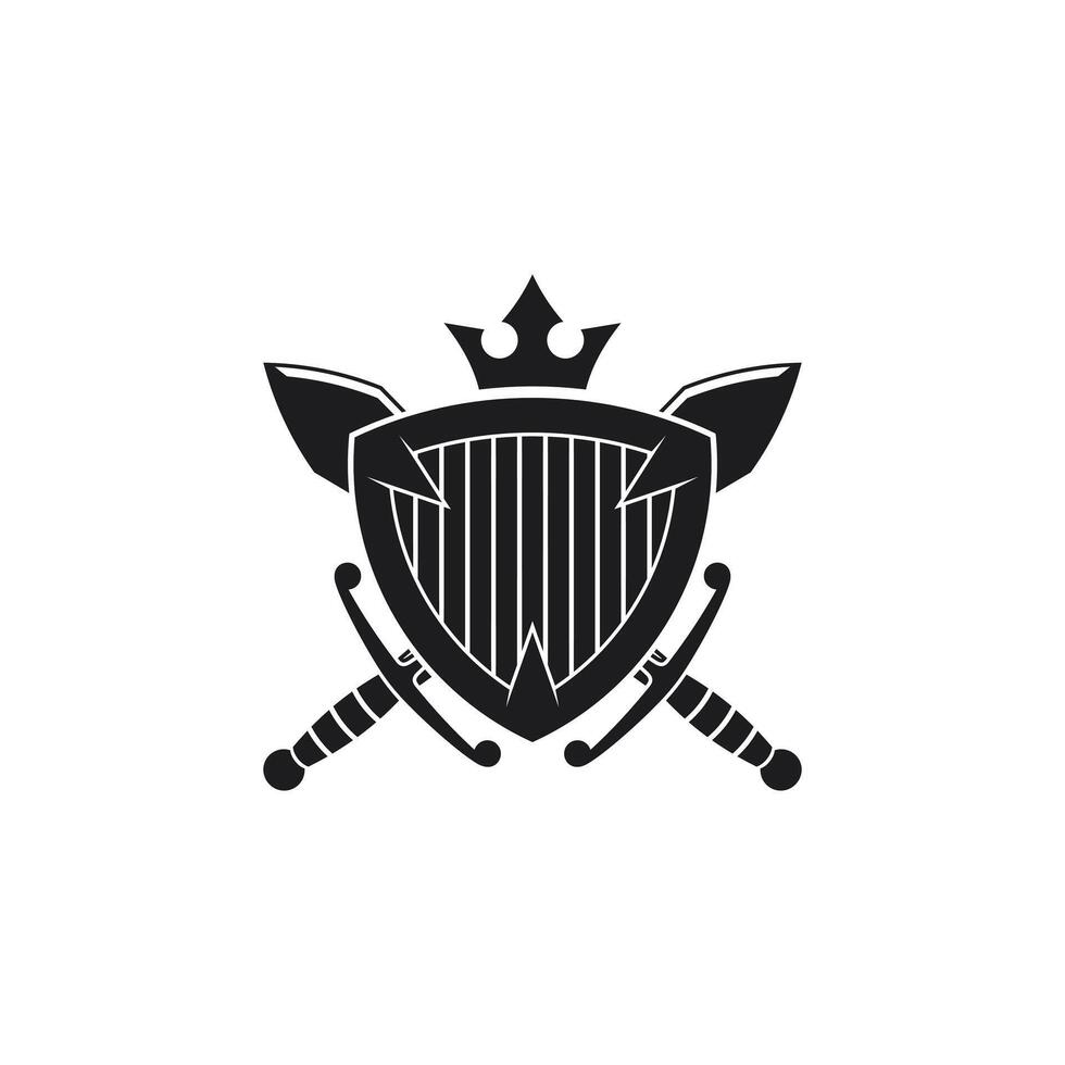 vector logo kunst voor klein bedrijf winkel en spel bedrijf. zwaard en schild thema ontwerp