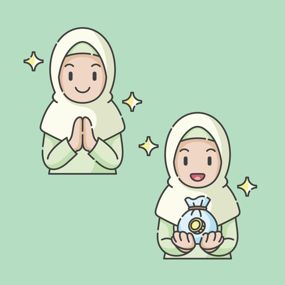 Ramadan werkzaamheid meisje vector kunsten. Islamitisch activiteiten in dagelijks. tekenfilm karakter voor kinderen