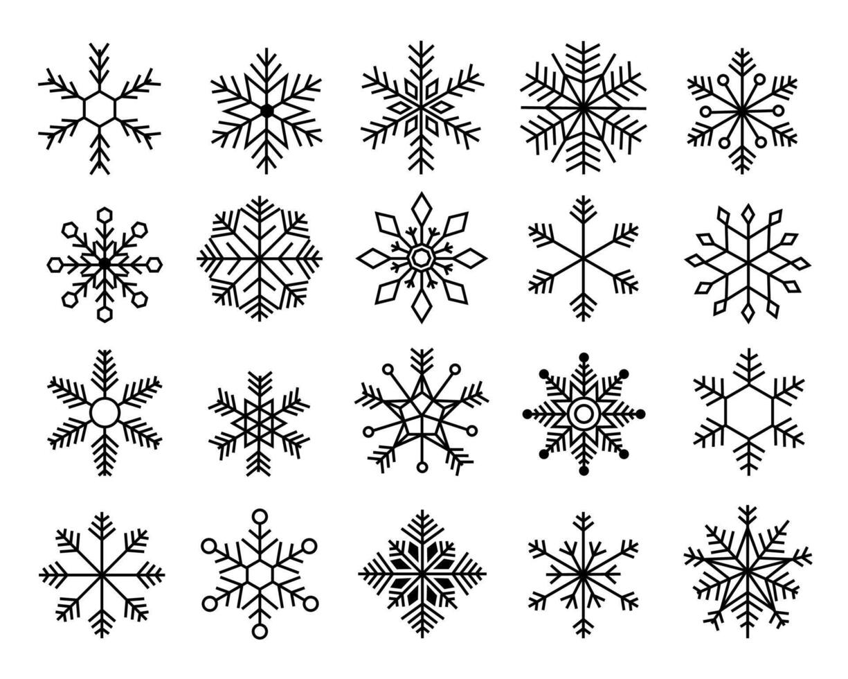 sneeuwvlok verzameling. abstract bevroren ijs vorst pictogrammen Kerstmis nieuw jaar vakantie decoratie, wit sneeuwval decoratief elementen verschillend vormen. vector reeks