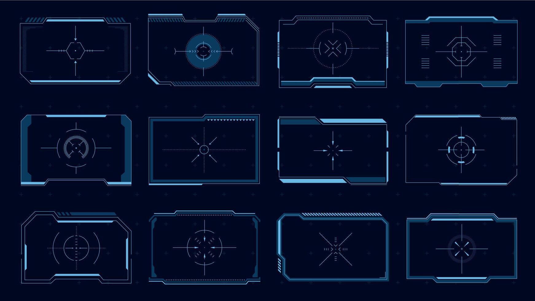 hud kader. sci-fi spel scherm koppel element, doelwit grens ui, futuristische digitaal doel paneel, modern tech zoeker. vector spel Bedrijfsmiddel van het richten kaders