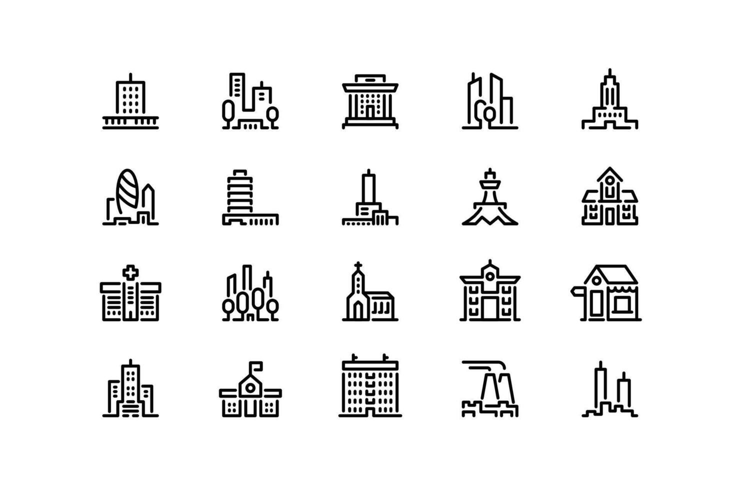 gebouwen lijn pictogrammen. echt landgoed en industrieel schets blok beroerte symbolen, schets stad bouw en hoogbouw gebouwen. vector bewerkbare beroerte verzameling