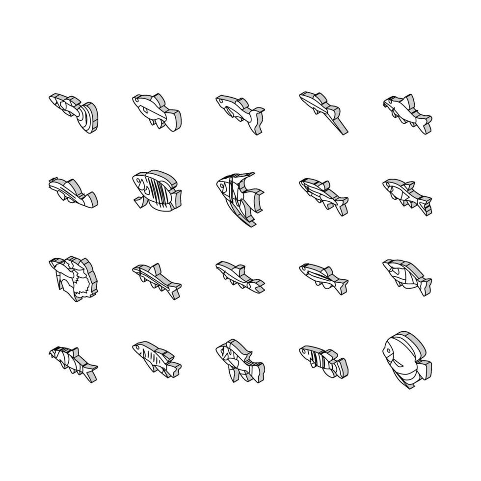 aquarium vis tropisch dier isometrische pictogrammen reeks vector