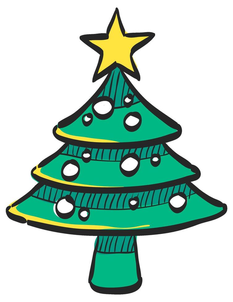 Kerstmis boom icoon in hand- getrokken kleur vector illustratie