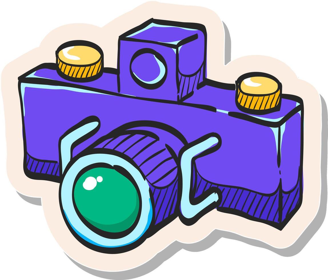 hand- getrokken panorama camera icoon in sticker stijl vector illustratie