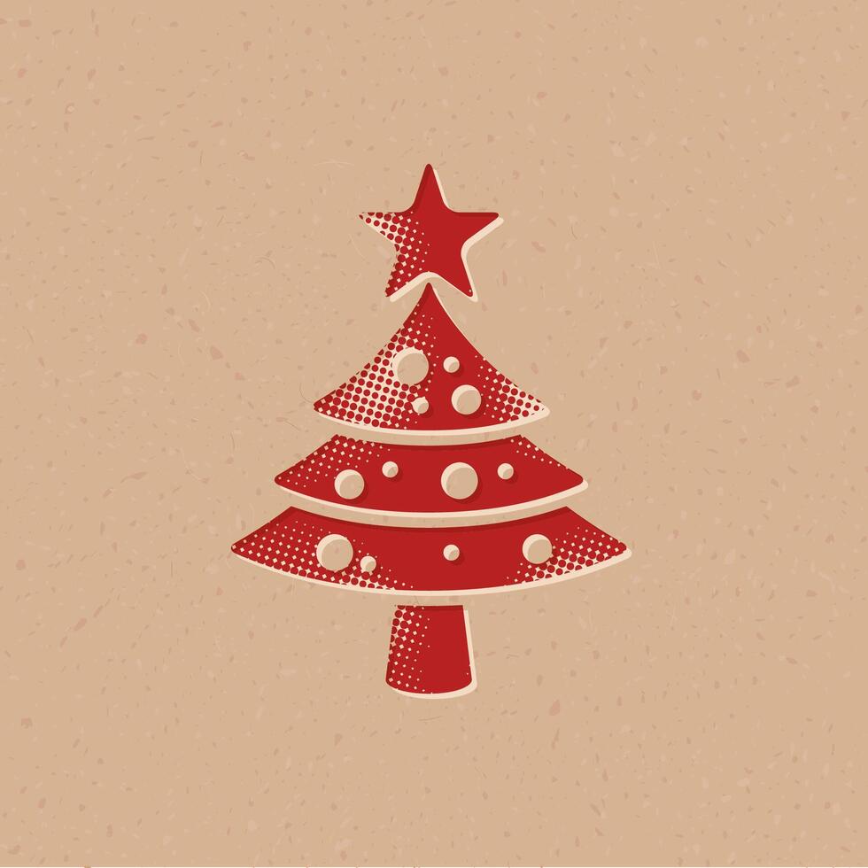 pijnboom boom halftone stijl icoon met grunge achtergrond vector illustratie