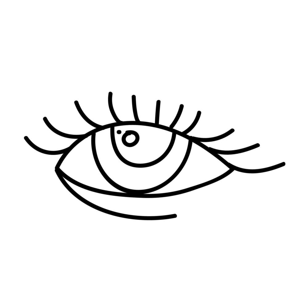 Dames oog icoon. hand- getrokken vector illustratie. bewerkbare lijn hartinfarct.