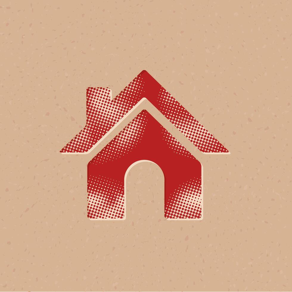 huis knop halftone stijl icoon met grunge achtergrond vector illustratie