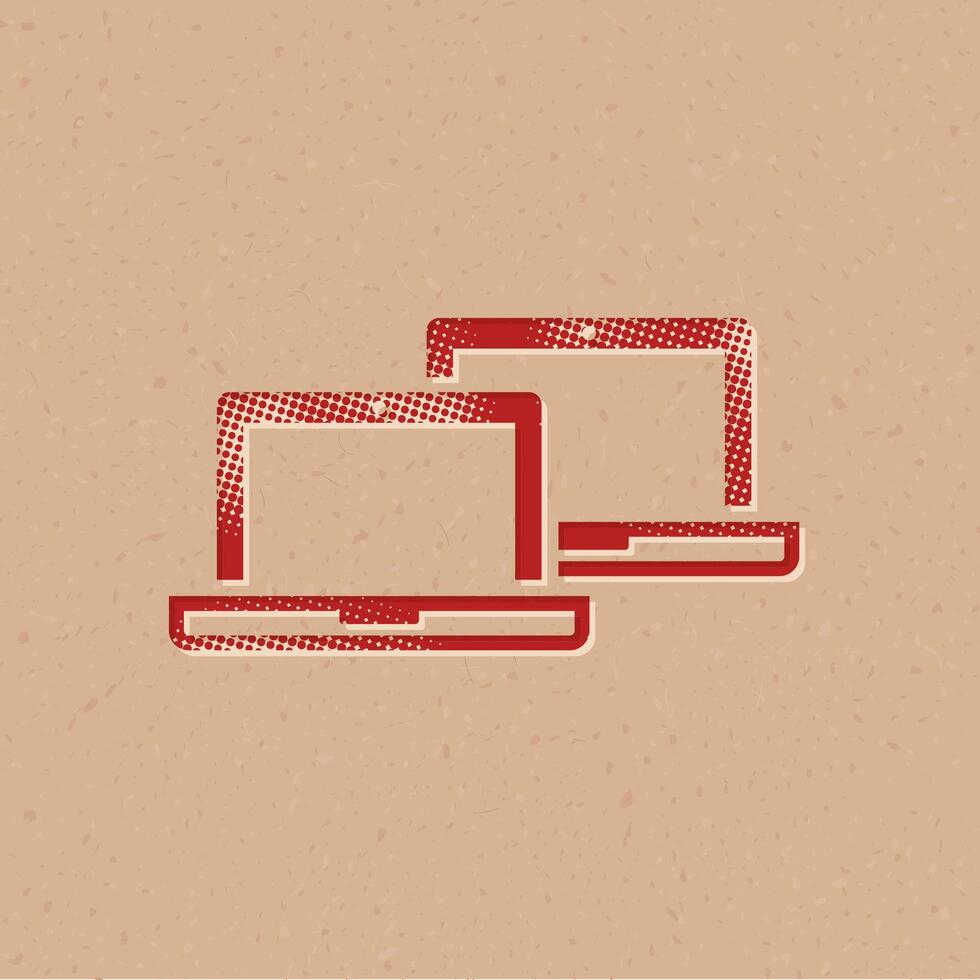 laptops halftone stijl icoon met grunge achtergrond vector illustratie