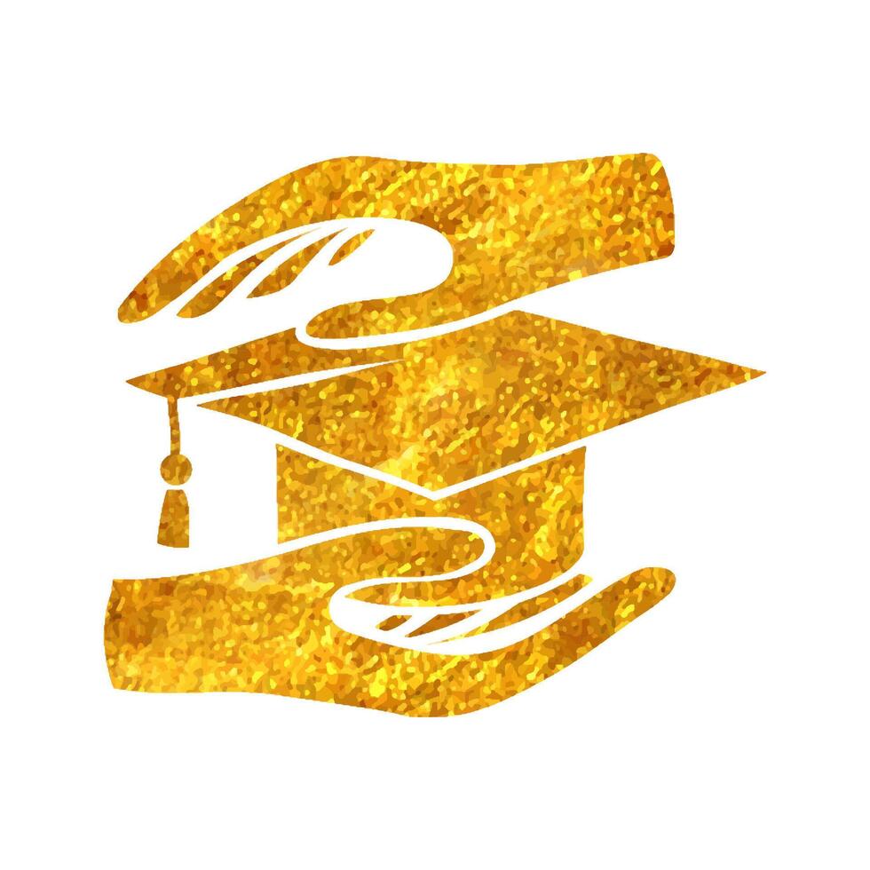hand- getrokken hand- Holding diploma icoon in goud folie structuur vector illustratie