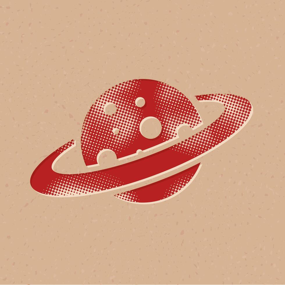 planeet Saturnus halftone stijl icoon met grunge achtergrond vector illustratie