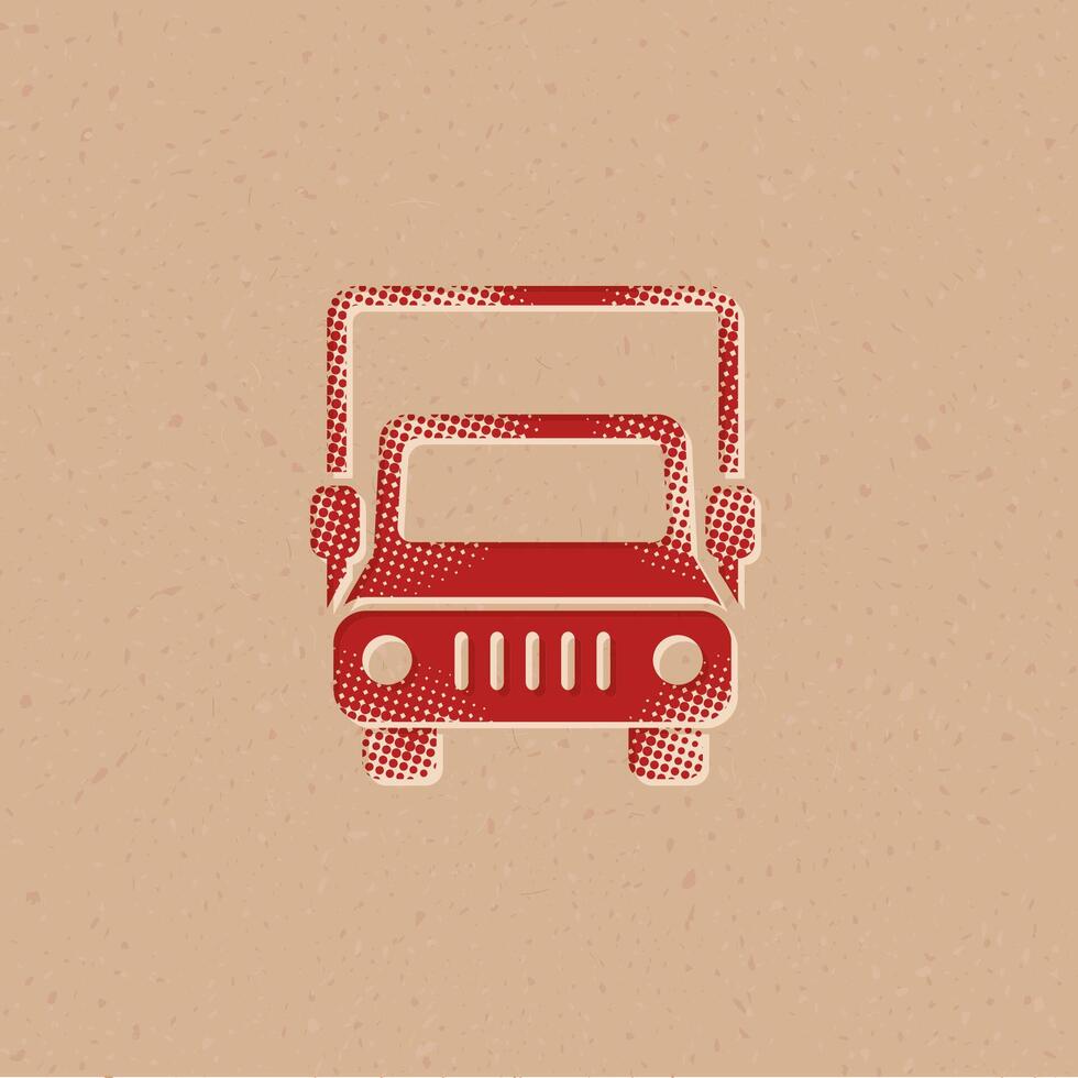 vrachtauto halftone stijl icoon met grunge achtergrond vector illustratie