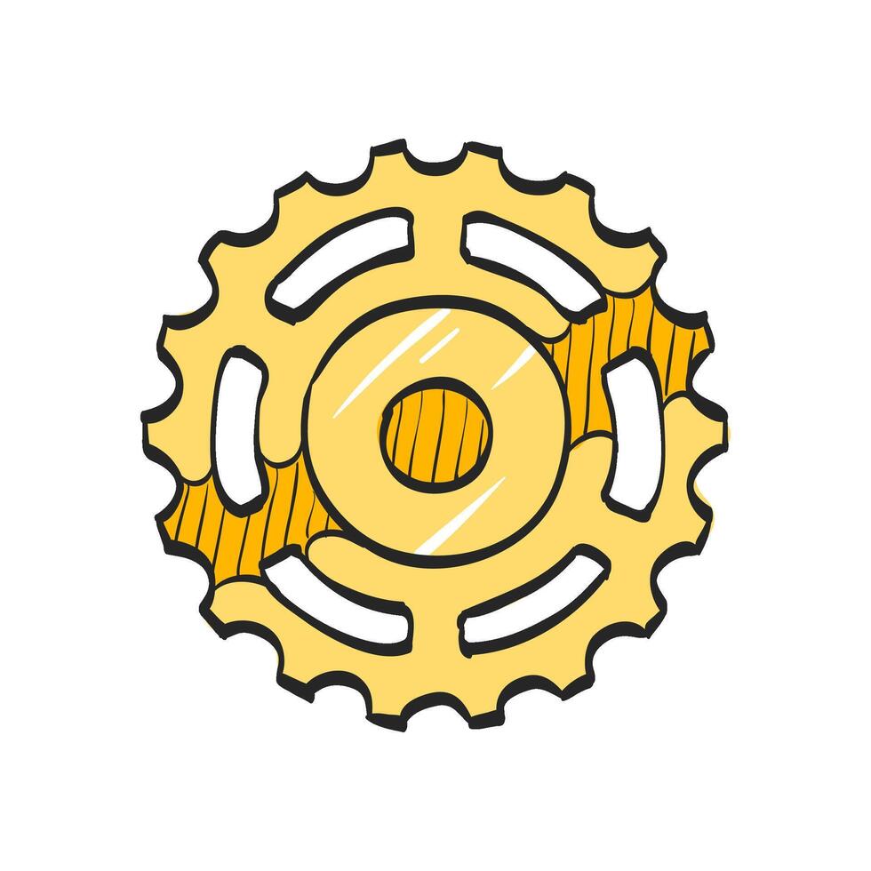 tandwiel icoon in hand- getrokken kleur vector illustratie