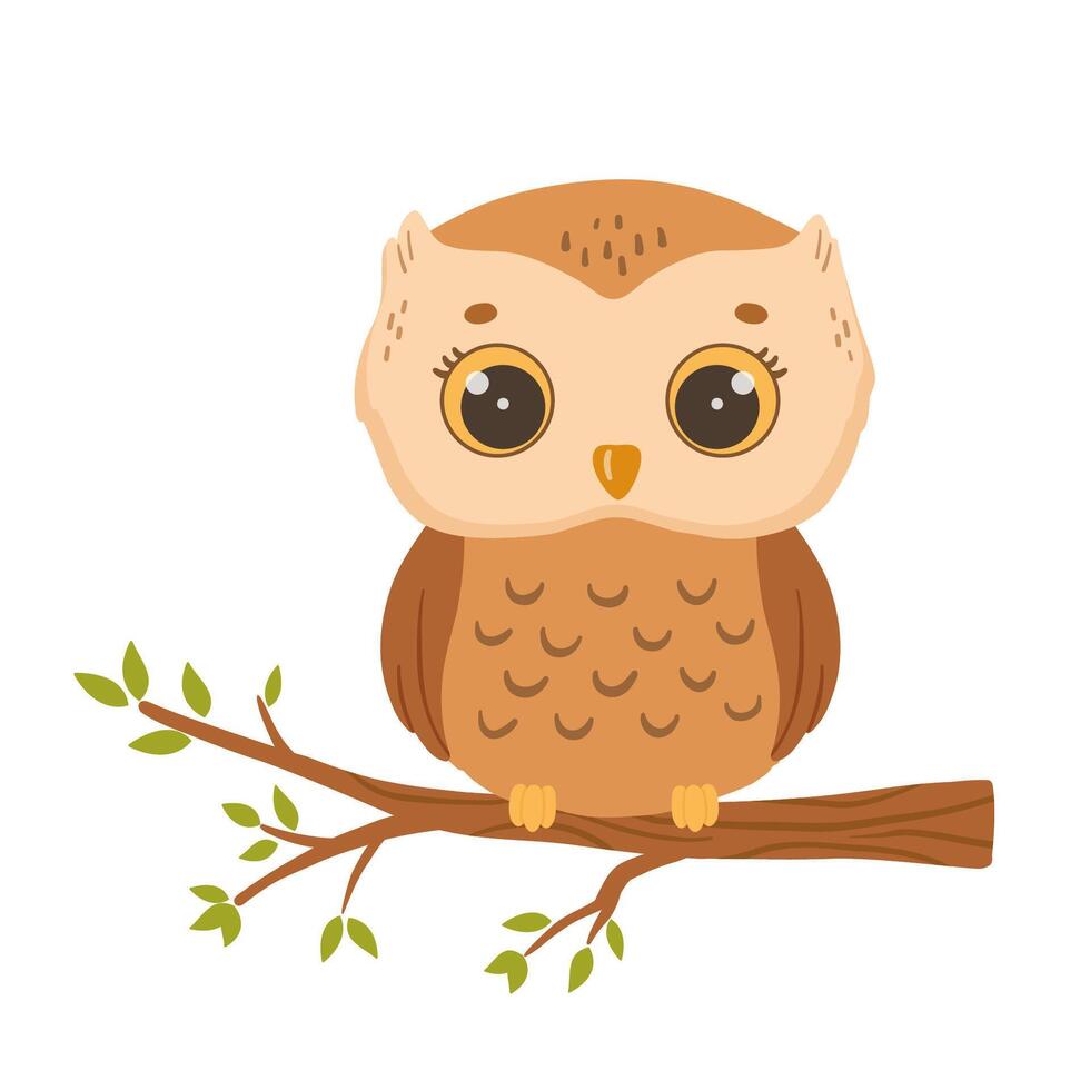 vector schattig baby uil Aan boom. hand- getrokken karakter Woud vogel geïsoleerd Aan wit achtergrond. bos- illustratie voor kinderen