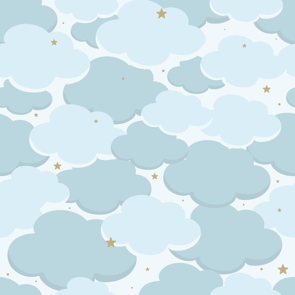 twinkelen blauw baby naadloos patroon met wolk en ster vector