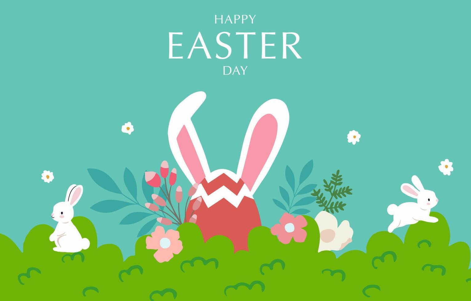 verzameling van Pasen achtergrond reeks met konijn en ei in tuin bewerkbare vector illustratie voor horizontaal banier