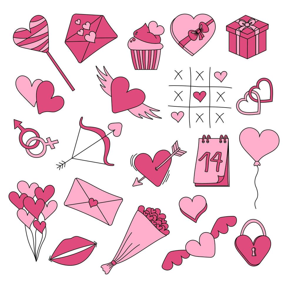 valentijnsdag stickers voor Valentijnsdag dag. hand- getrokken reeks van valentijnskaarten. vector illustratie