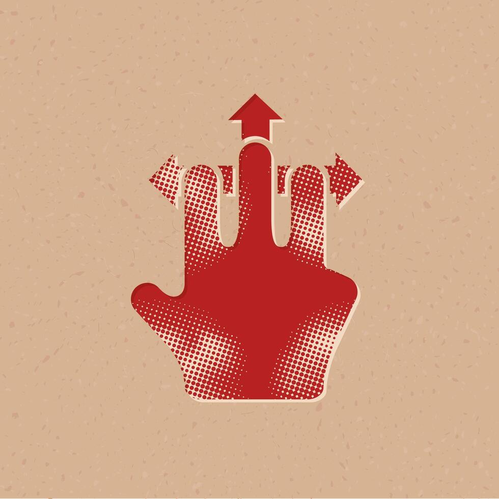 vinger gebaar halftone stijl icoon met grunge achtergrond vector illustratie
