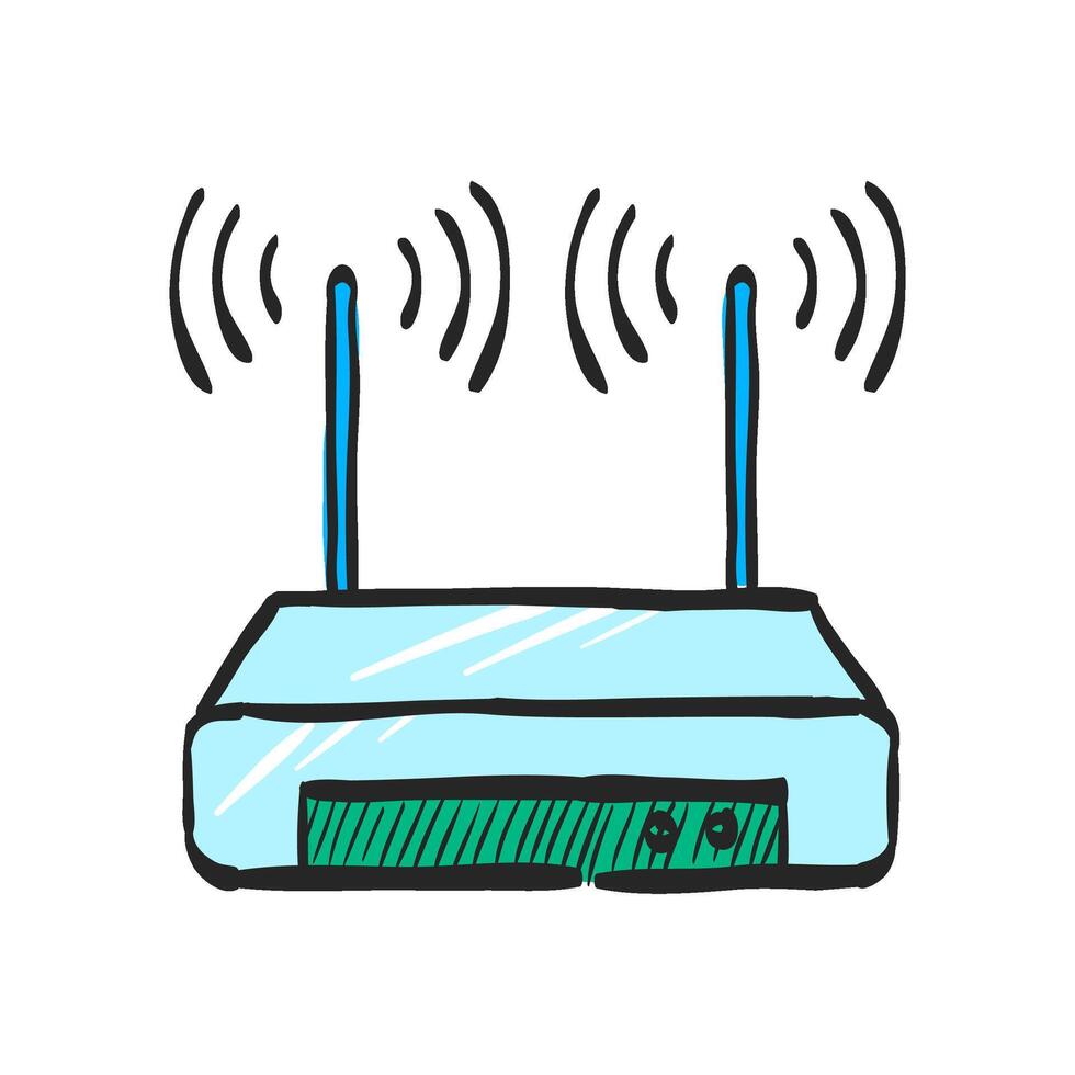 router icoon in hand- getrokken kleur vector illustratie