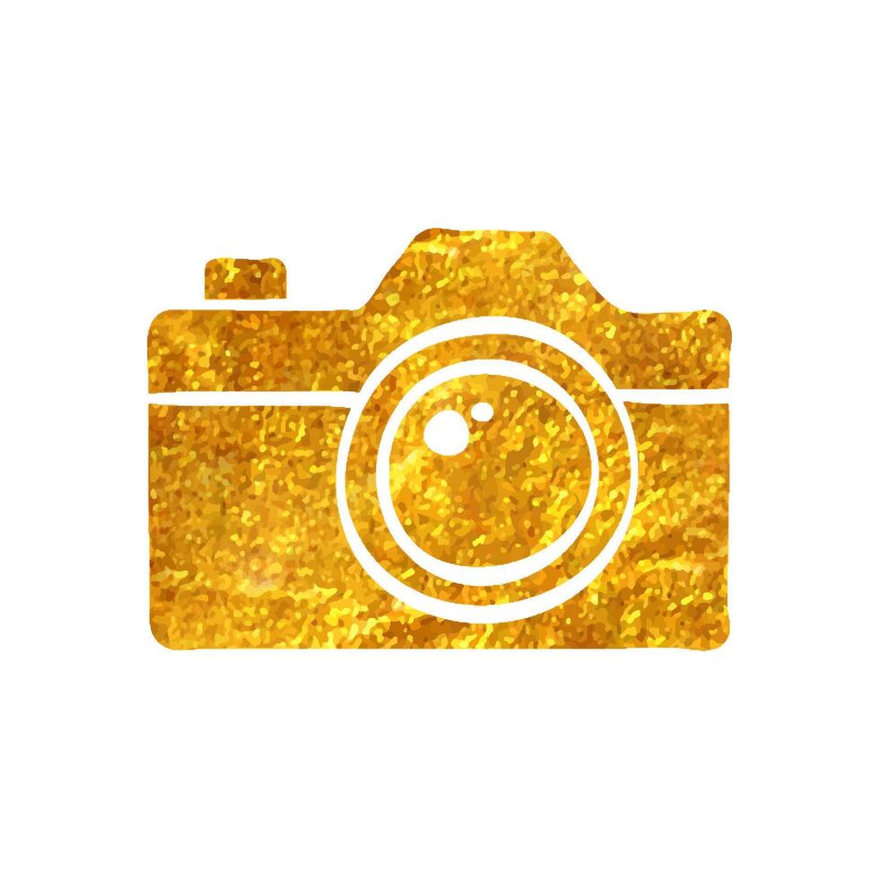 hand- getrokken camera icoon in goud folie structuur vector illustratie