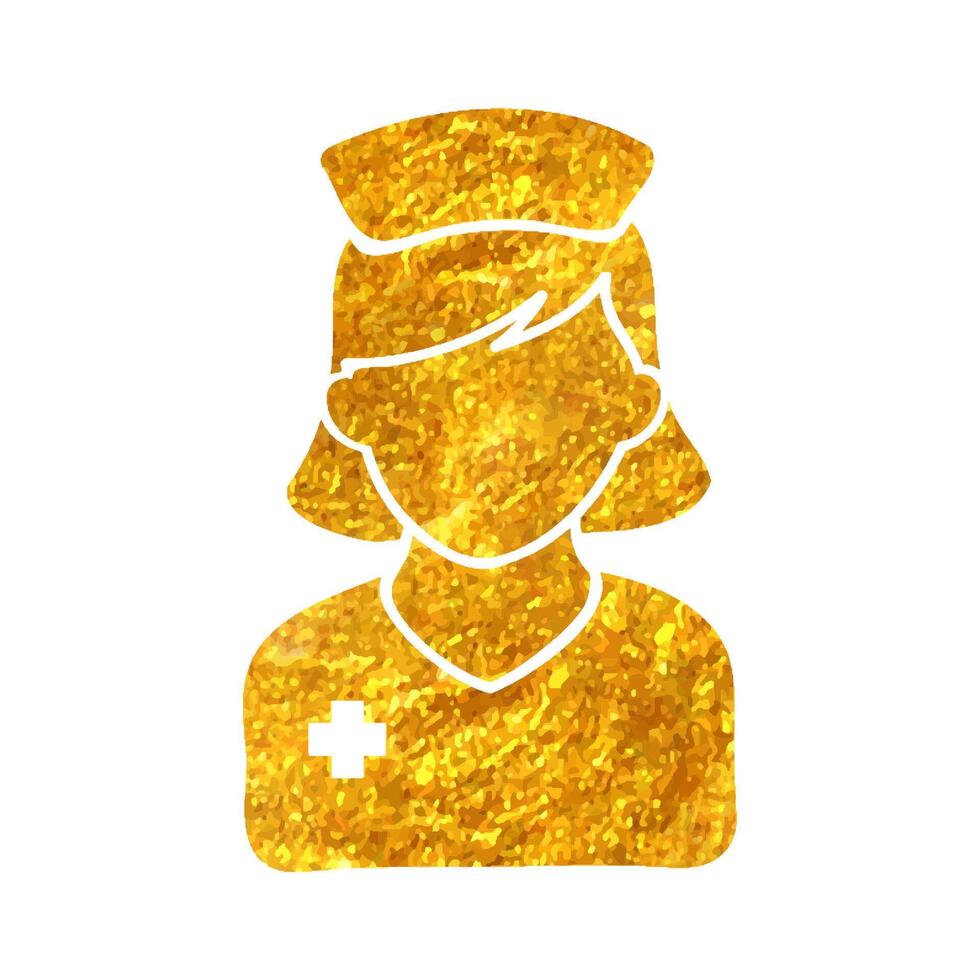 hand- getrokken verpleegster icoon in goud folie structuur vector illustratie