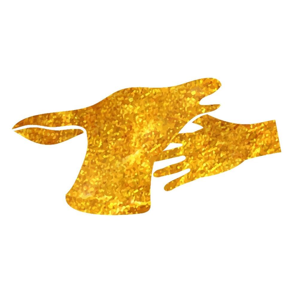 hand- getrokken dier zorg icoon in goud folie structuur vector illustratie