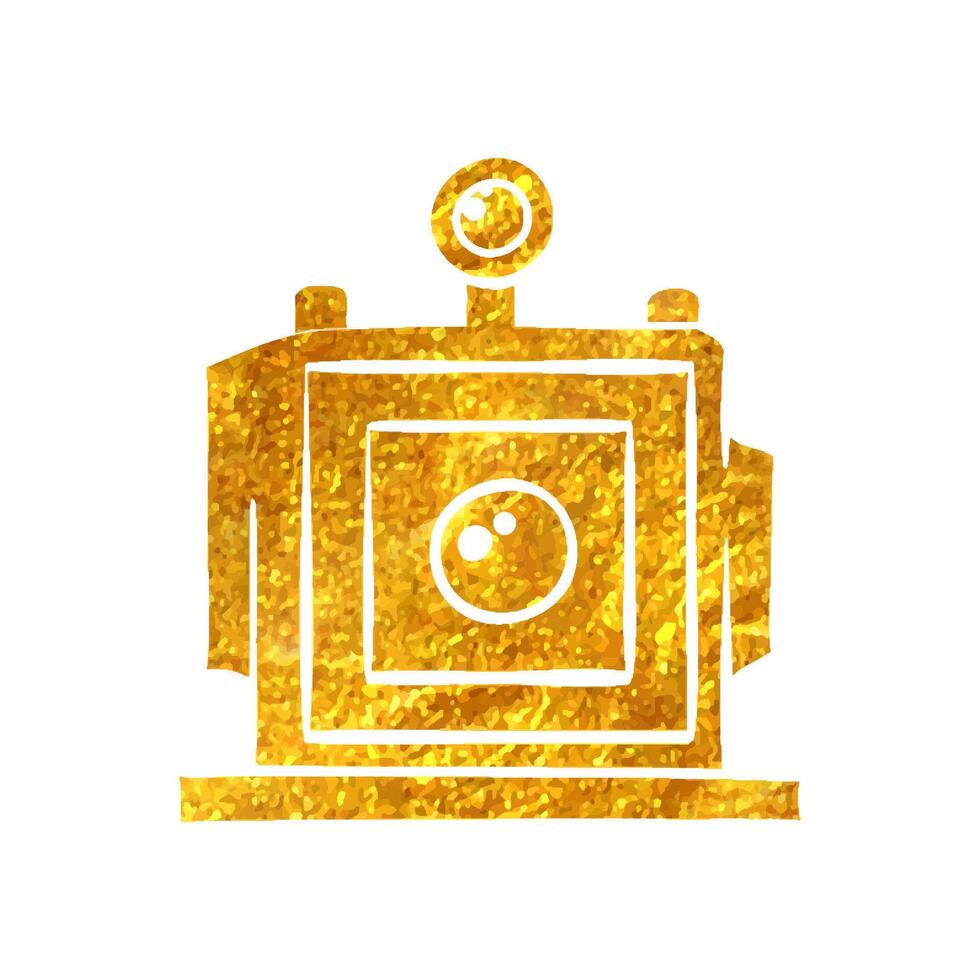 hand- getrokken groot formaat camera icoon in goud folie structuur vector illustratie