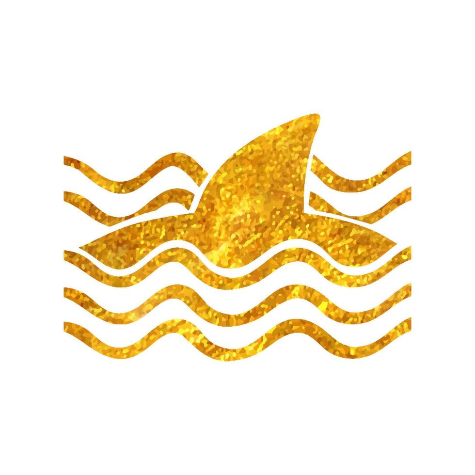 hand- getrokken haai icoon in goud folie structuur vector illustratie