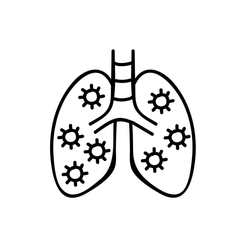 virus geïnfecteerde menselijk longen icoon. hand- getrokken vector illustratie. bewerkbare lijn hartinfarct.