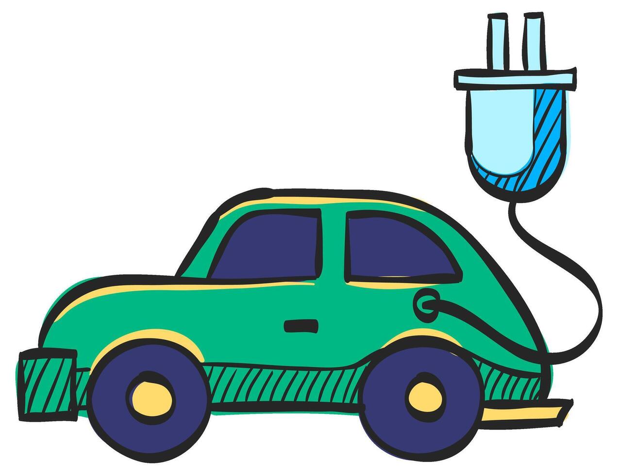 elektrisch auto icoon in hand- getrokken kleur vector illustratie