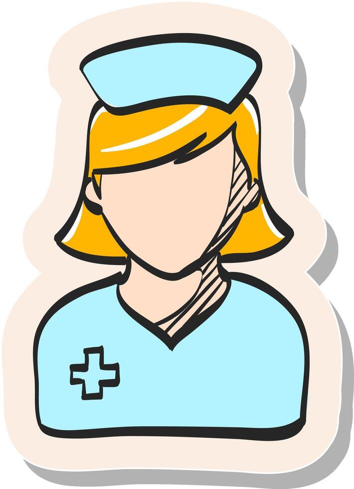 hand- getrokken verpleegster icoon in sticker stijl vector illustratie