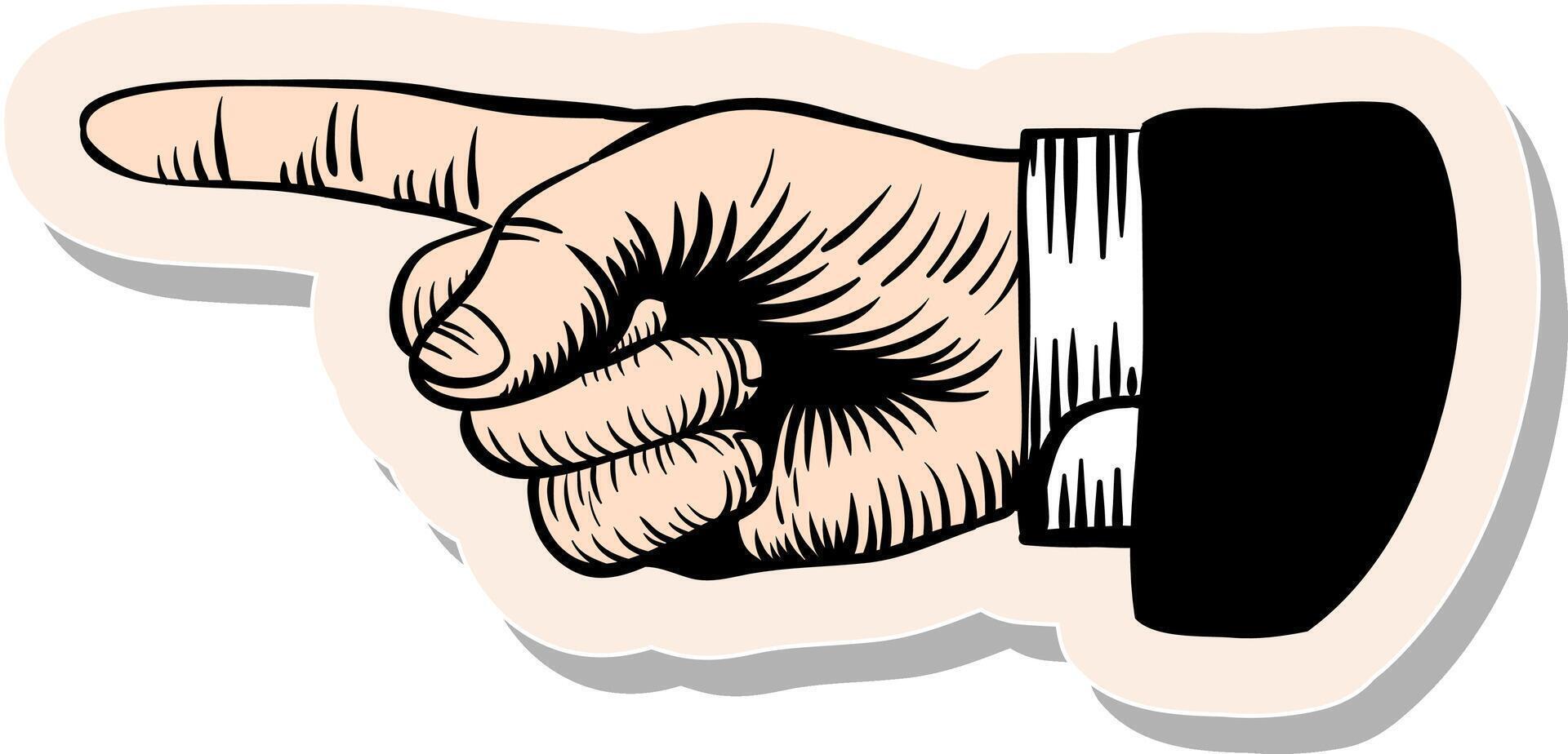hand- getrokken richten inhoudsopgave vinger in retro schetsen in sticker stijl vector illustratie