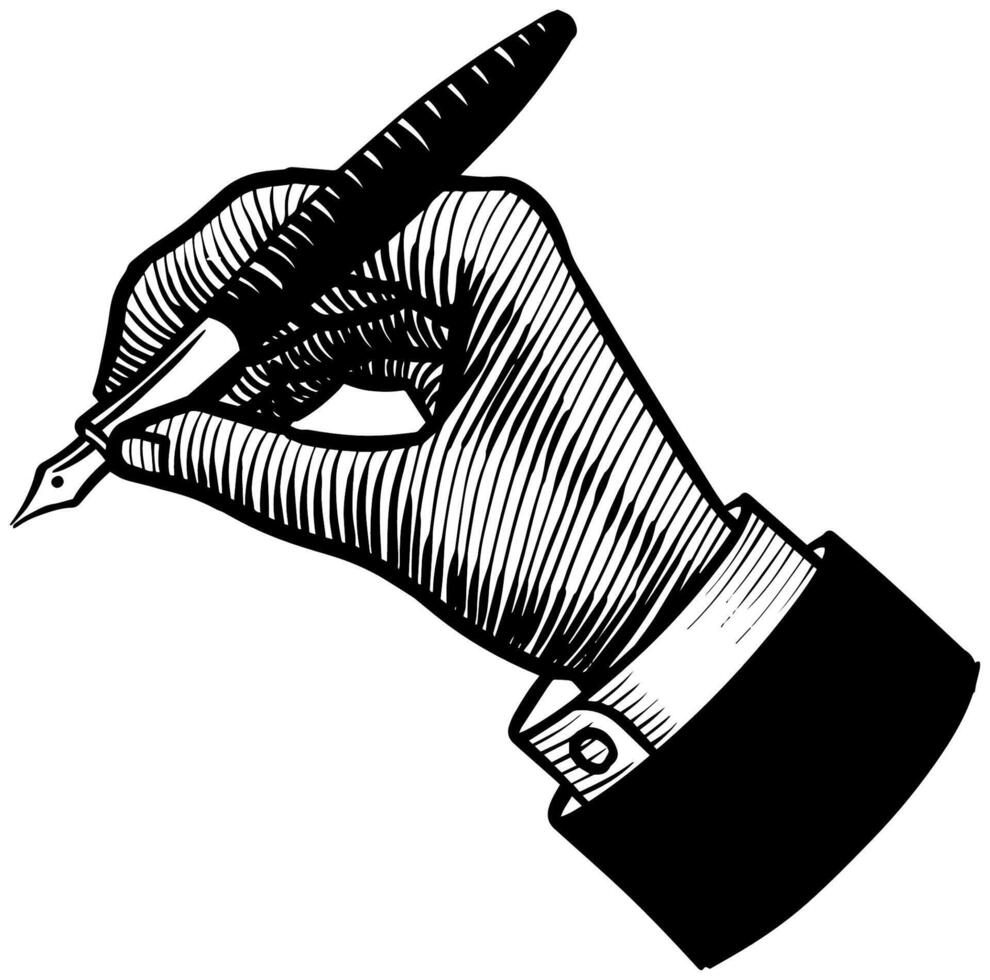 hand- Holding pen hand- getrokken vector illustratie. zwart en wit.