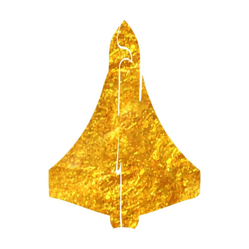 hand- getrokken supersonisch vliegtuig icoon in goud folie structuur vector illustratie