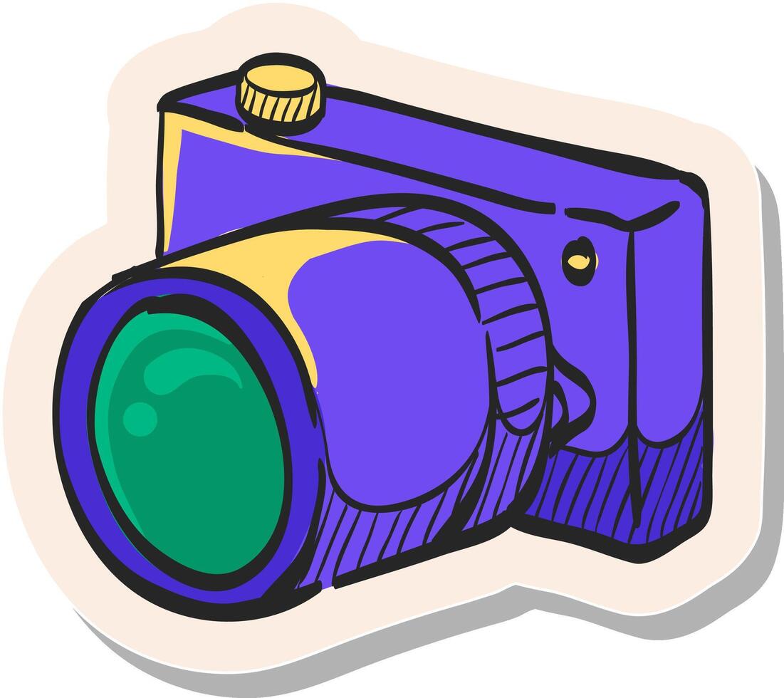 hand- getrokken camera icoon in sticker stijl vector illustratie