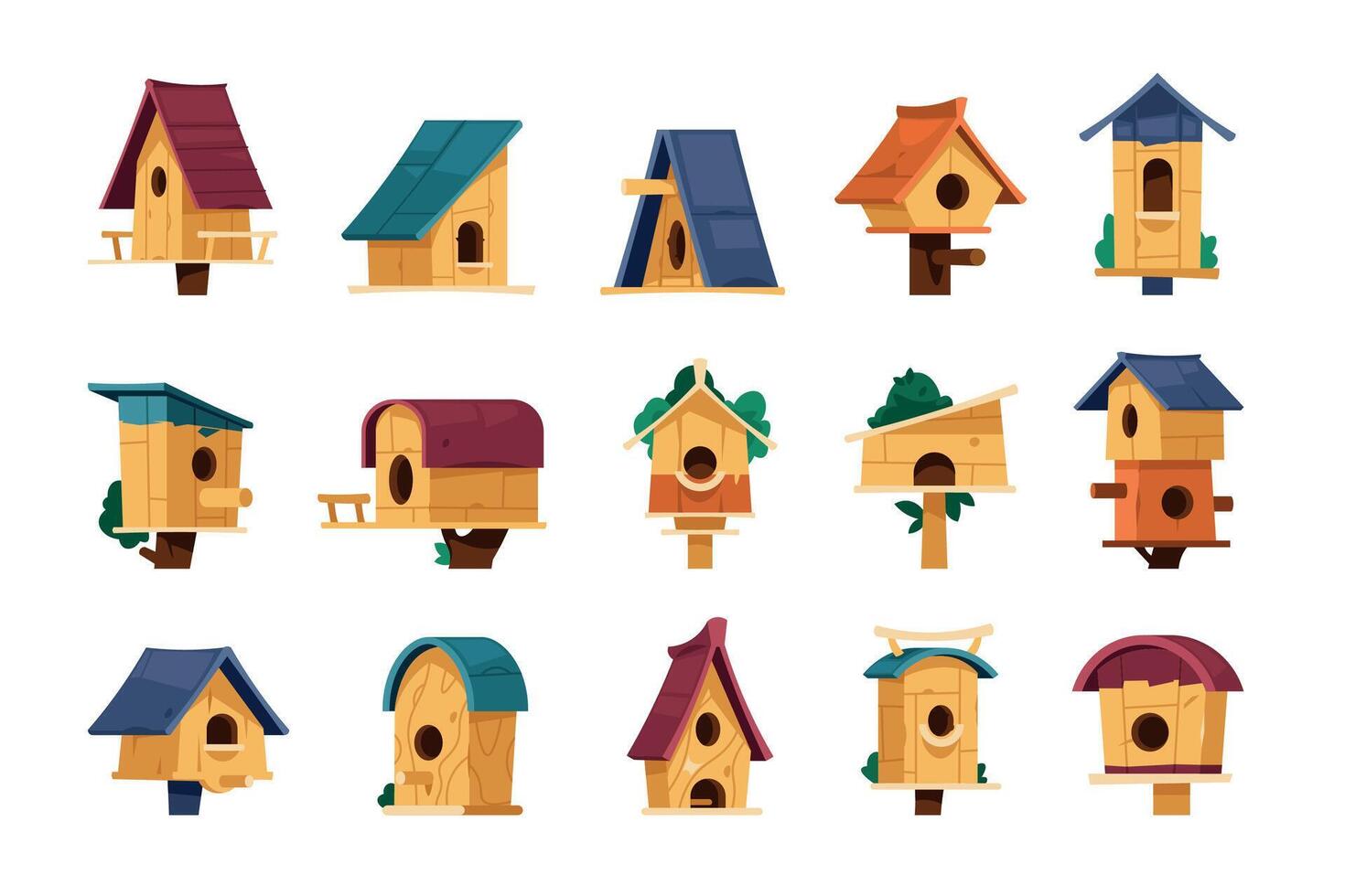 vogel huis. tekenfilm houten nest met eieren, schattig kinderachtig houten woning vogelhuisje voor voorjaar en zomer seizoen. vector reeks