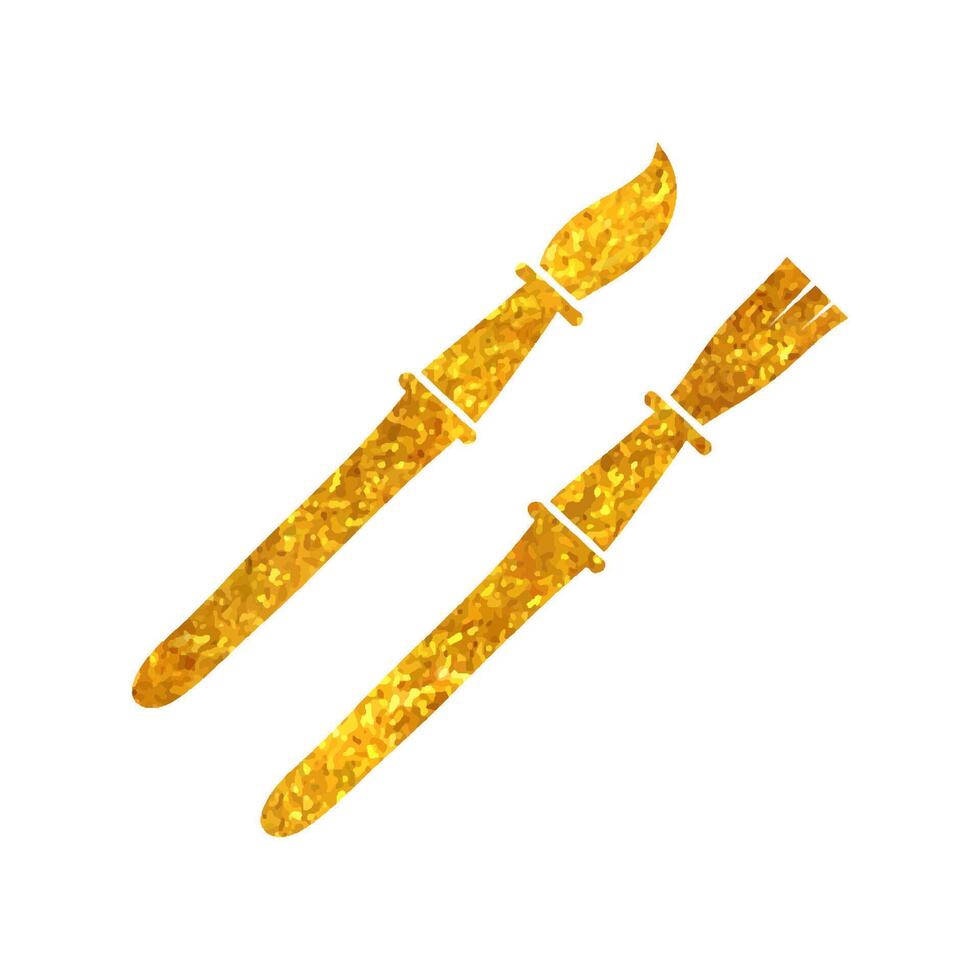 hand- getrokken verf borstels icoon in goud folie structuur vector illustratie