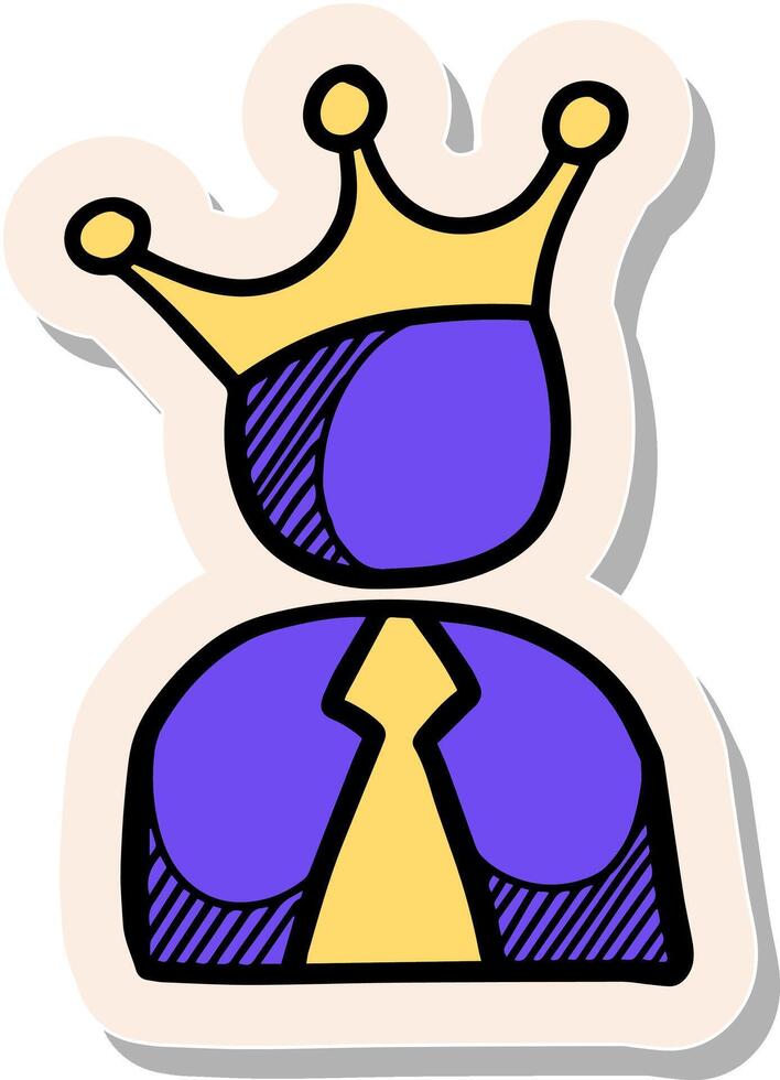hand- getrokken sticker stijl zakenman icoon met kroon Aan zijn hoofd vector illustratie