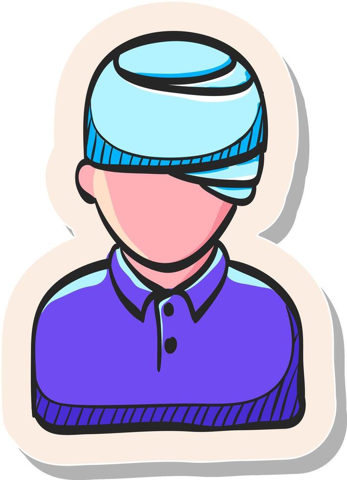 hand- getrokken gewond hoofd icoon in sticker stijl vector illustratie